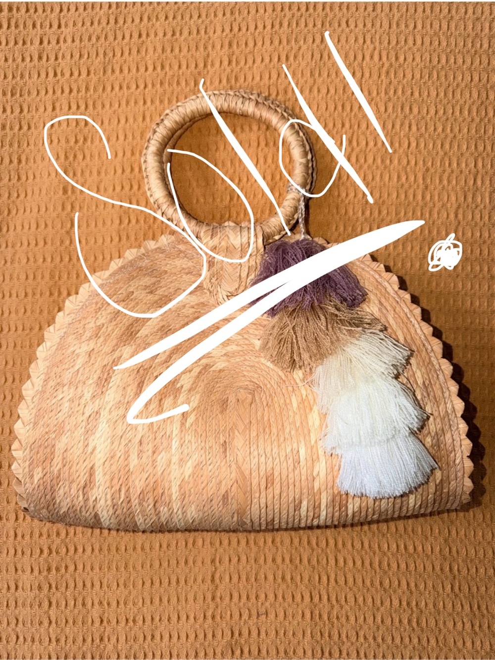 Woven Straw Circle-Handle Tote with Tassel Accent - Natural